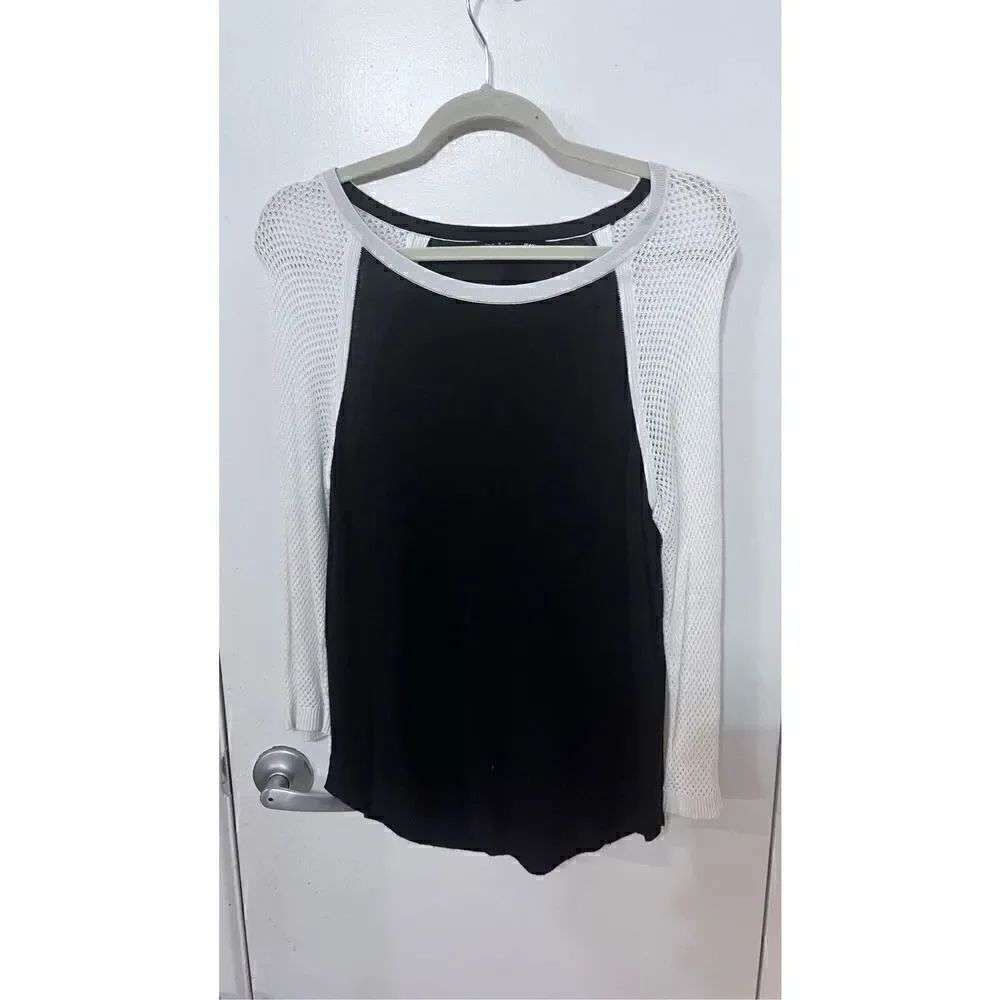 Rag and Bone Women's Raglan Sleeve Round Neck Mesh Sweater Navy White Size XS